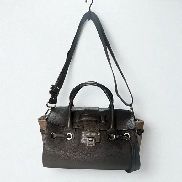 Women's Jimmy Choo Leather & Suede Satchel Gray Medium - Picture 1 of 11